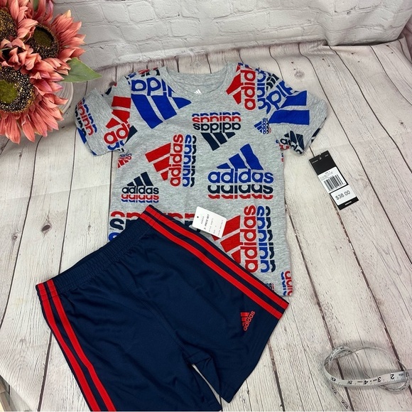 adidas Other - NWT adidas 2pc shorts set red blue sz kids 4 sportswear streetwear sporty